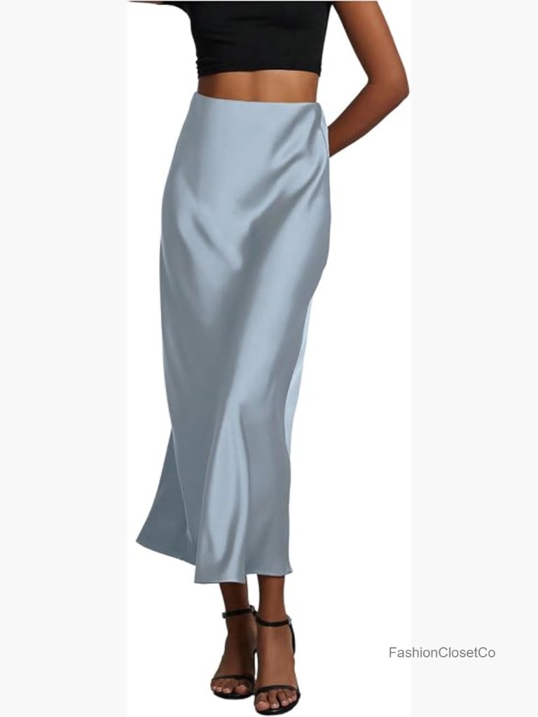 Satin High Waisted A-Line Maxi Skirt Elegant Office Wear